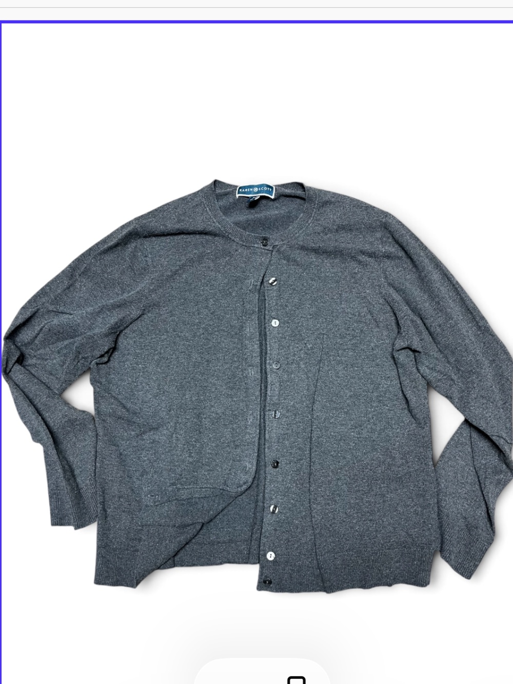 Karen Scott Dark Gray Button-Front Cardigan Sweater